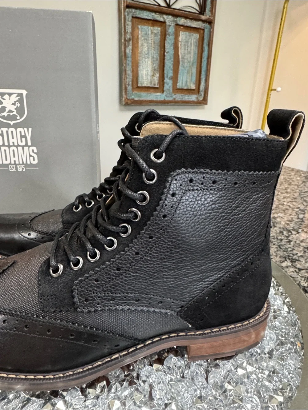 Stacy Adams Black Leather & Suede Wingtip Chukka Boots NWT